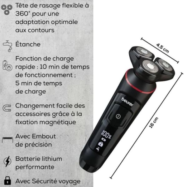 Rasoir électrique rotatif Beurer Sans Fil noir (MN8X) Rasoir électrique rotatif Beurer Sans Fil noir (MN8X)